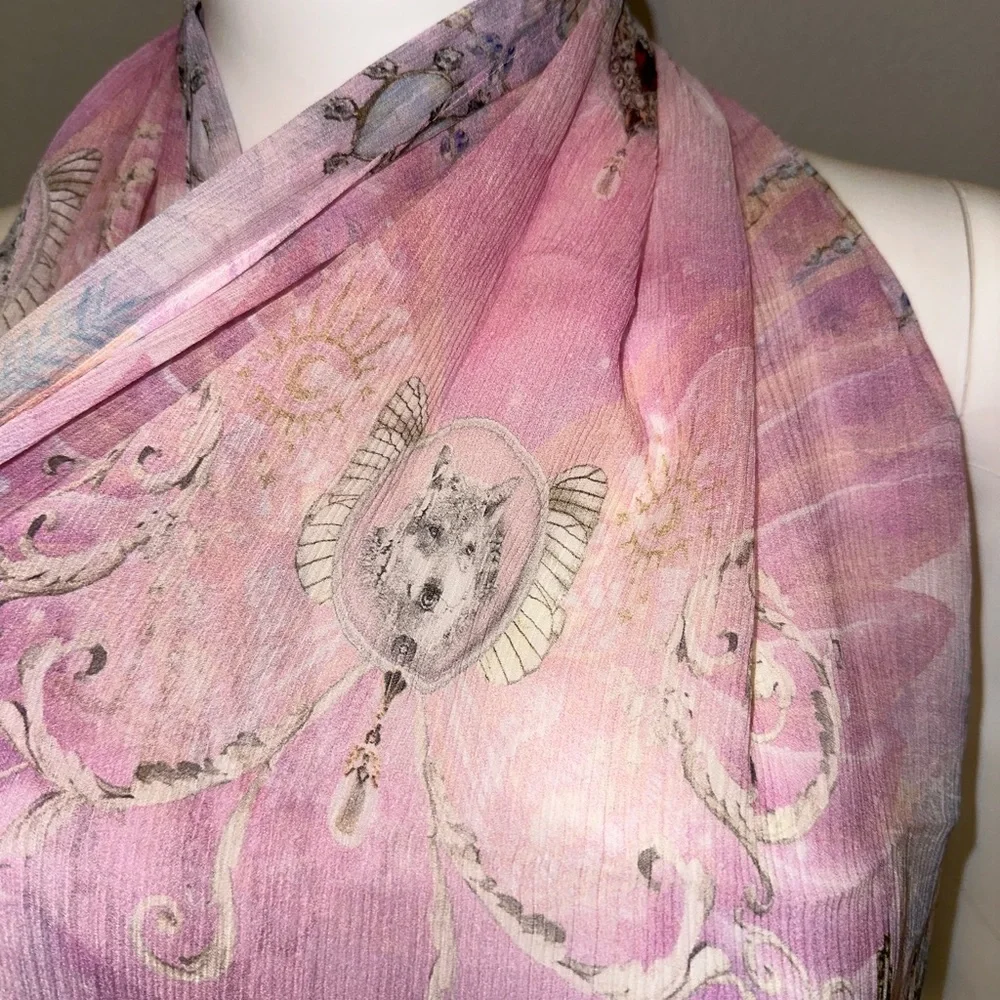 CAMILLA *Wings of Pegasus* pink celestial print silk scarf belt top headband
